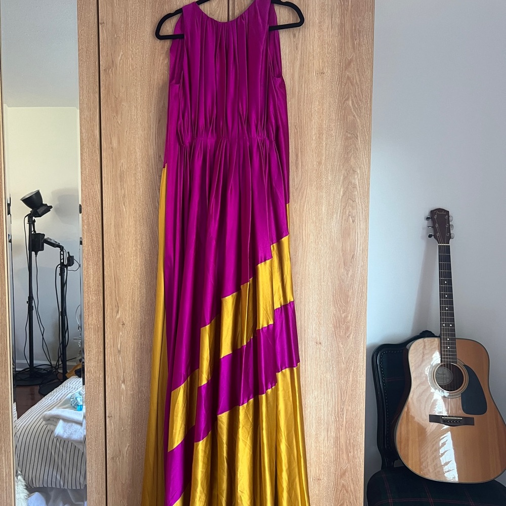 Roksanda Ilincic Fuchsia and Gold Colorblock Maxi Dress